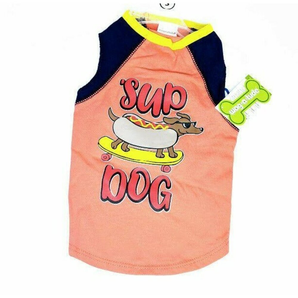 Simply Wag Sup Dog Pet Apparel Shirt Hotdog Size Small